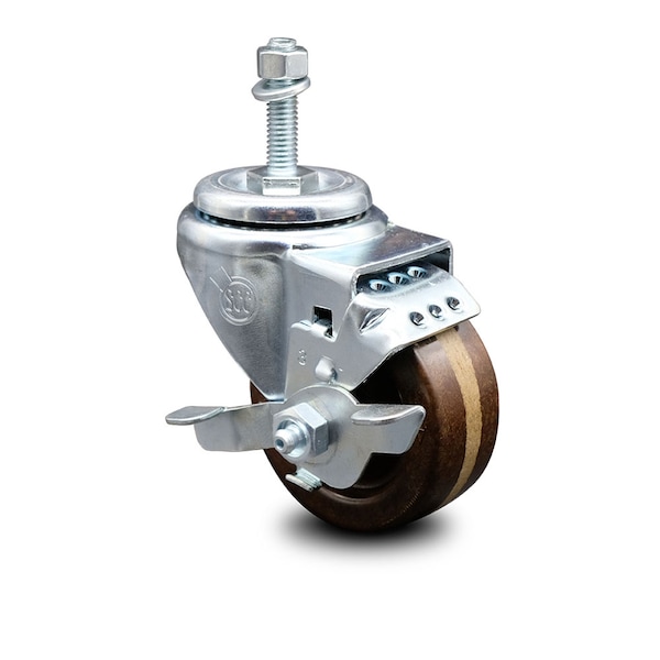 Service Caster 3 Inch High Temp Phenolic Wheel Swivel 3/8 Inch Threaded Stem Caster with Brake SCC-TS20S314-PHSHT-TLB-381615 - main